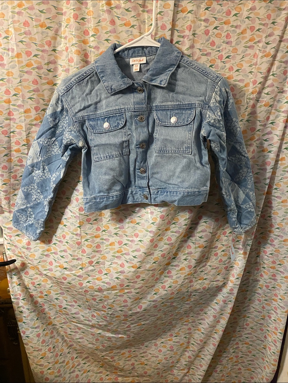 Cat & Jack Light Blue Denim Jacket with Patterned Sleeves